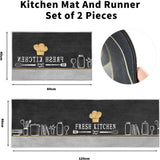 2 Pack Washable Kitchen Rugs, Pattern, Non-Slip Kitchen Mat, for Kitchen, Dining Room, Chef Hat, 40 x 120 cm, 40 x 60 cm - Front View