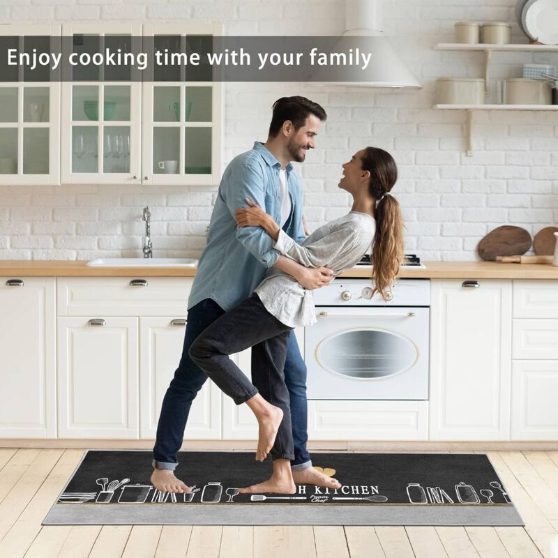 2 Pack Washable Kitchen Rugs, Pattern, Non-Slip Kitchen Mat, for Kitchen, Dining Room, Chef Hat, 40 x 120 cm, 40 x 60 cm