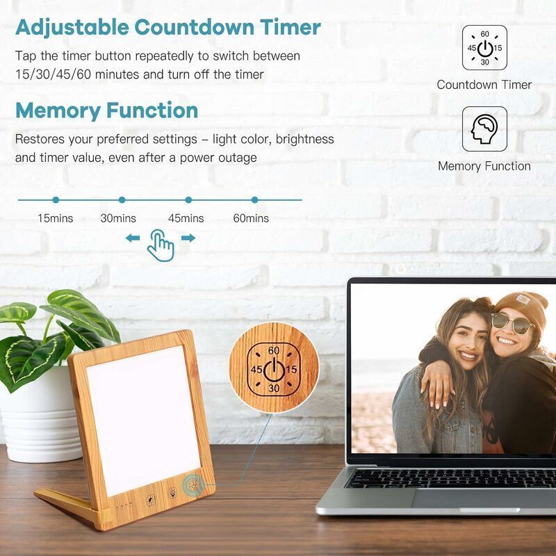 Light Therapy Lamp, 10000 Lux LED Therapy Lamp, Touch Control LED Lamp for Indoors, Solar LED Light for Home Office, Timer