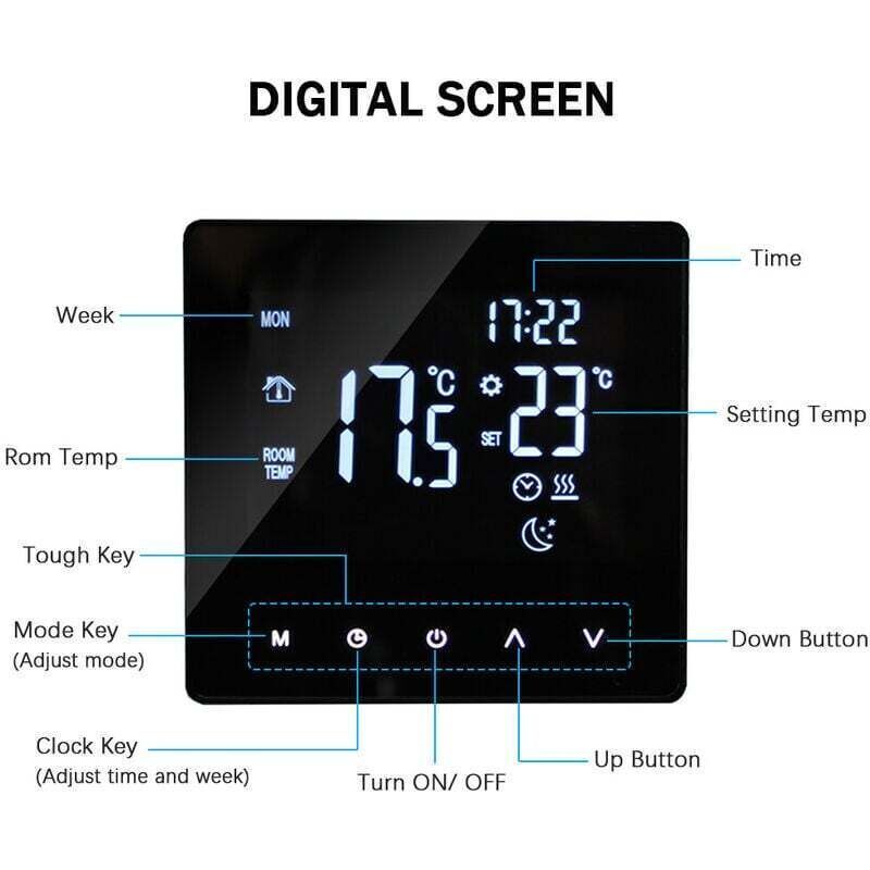 Smart Thermostat Temperature Controller for Electric Heating LCD Display Touch Screen Weekly Programmable Floor Heating Thermostats for Home Office