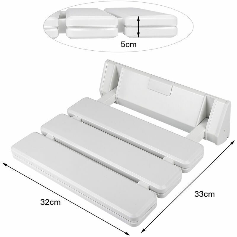 Folding Shower Seat in Aluminum and ABS, 330 x 320 x 70 mm