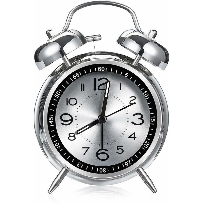 Loud Alarm Clock for Adults Heavy Sleepers, Silent Quartz with Backlight, Twin Bell, Grey, 4 Inch