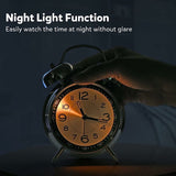 Loud Alarm Clock for Adults Heavy Sleepers, Silent Quartz with Backlight, Twin Bell, Grey, 4 Inch - Side View