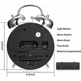 Loud Alarm Clock for Adults Heavy Sleepers, Silent Quartz with Backlight, Twin Bell, Grey, 4 Inch