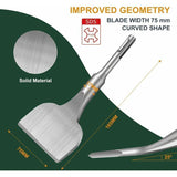 Tile Chisel, Chisel, 25 Degree Curve, Flat Tile Chisel, Professional Tile Chisel for Impact Hammers and Electric Hammers, 165 x 75 mm - Front View