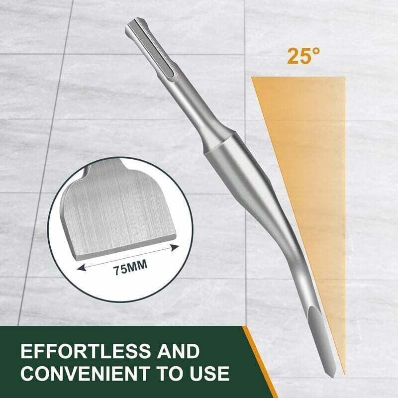 Tile Chisel, Chisel, 25 Degree Curve, Flat Tile Chisel, Professional Tile Chisel for Impact Hammers and Electric Hammers, 165 x 75 mm