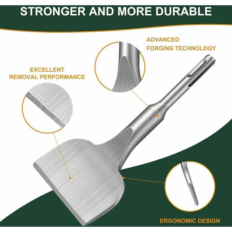 Tile Chisel, Chisel, 25 Degree Curve, Flat Tile Chisel, Professional Tile Chisel for Impact Hammers and Electric Hammers, 165 x 75 mm