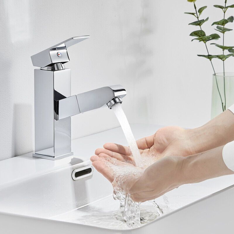Basin Mixer Tap with Pull-Out Spray Chrome Modern Bathroom Sink Faucet for Washbasin and Basin
