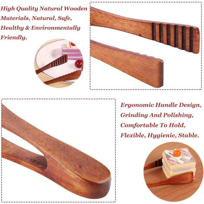 Bamboo Toaster Tongs Bamboo Tea Tongs Wooden Grill Clips Wood Tongs Bread Gadgets Handmade Wood Kitchen Tongs for Kitchen Camping Grill, 26.5 cm