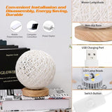 Rattan Night Light, Wooden Table Lamp with Handwoven Shade, USB Rechargeable, Rattan and Wood Bedroom Mood Lamp for Bedroom, Living Room, White