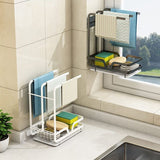Sink Organizer, Wall Mounted Drainer for Towels, Sponges, Brush with Drip Tray for Kitchen and Bathroom, White - Side View