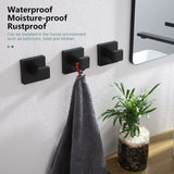 3 Pack Robe and Towel Hooks, Stainless Steel Home Hooks and Coat Hooks Bathroom Hardware Wall Mounted, Matte Black - Front View