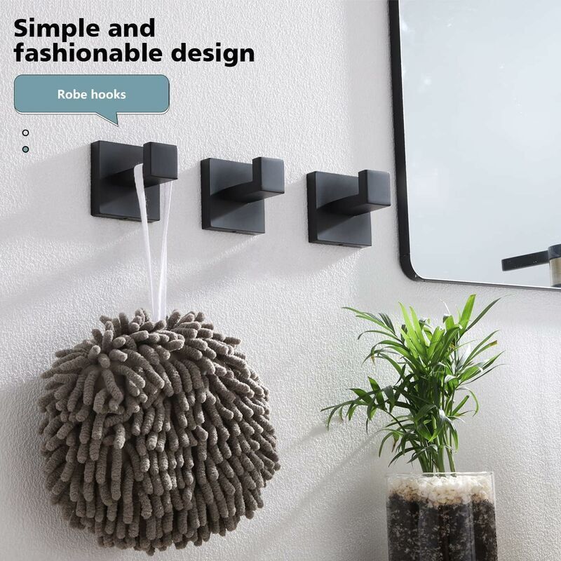 3 Pack Robe and Towel Hooks, Stainless Steel Home Hooks and Coat Hooks Bathroom Hardware Wall Mounted, Matte Black