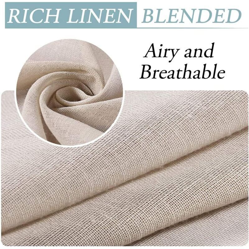 2 Pcs Outdoor Curtain, Patio Curtain, Detachable Sticky Tab Top for Easy and Non-Slip Hanging, Waterproof Outdoor Decking, Natural, 132 x 213 cm