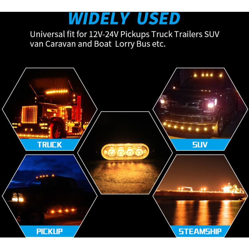 4 Pcs 4 LED Penetration Lights 12 24V Orange LED Rotating Beacon Flashing Lights Emergency Alarm Indicator Strobe Turn Signals Car Ipx-4 for Van