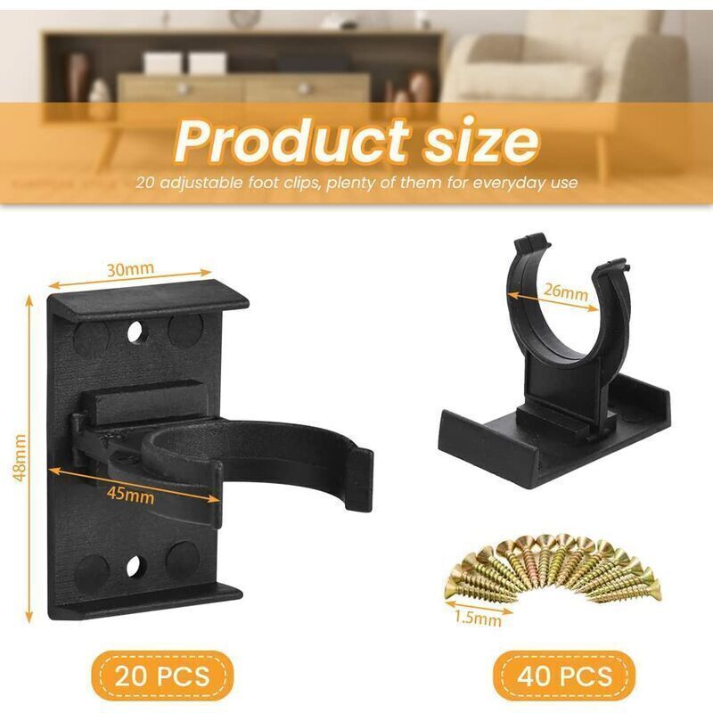 20 Pcs Furniture Leg Fixing Clips to Kitchen Plinth Clips Screw-on Plinth Clips Kickboard Clips Kitchen Plinth Fixing Clips with 40, 28 mm, 32 mm