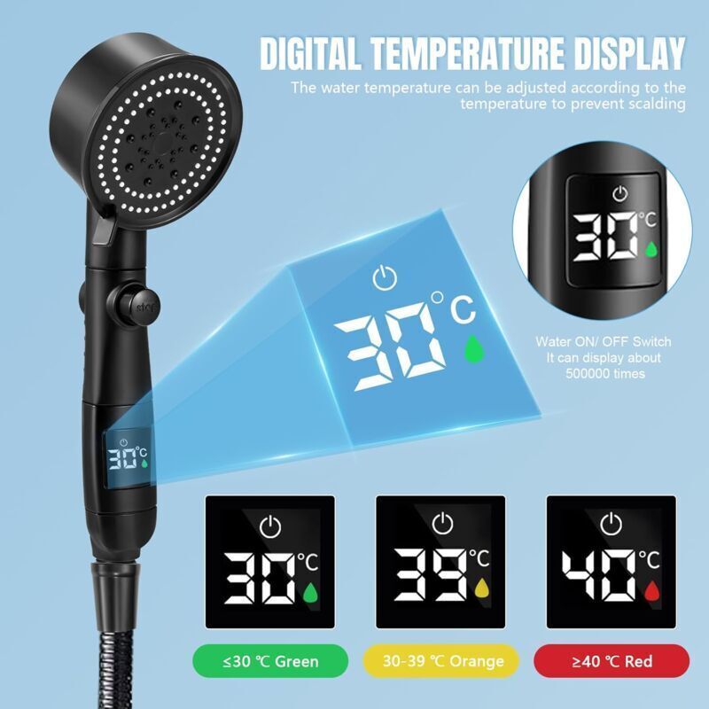 High Pressure Shower Head, Bathroom Shower Head with 5 Adjustable Modes, Anti-Limescale Massaging Shower Head with Water Stop