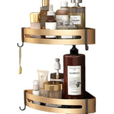 2 Pcs Corner Shower Shelves, No Drilling Required, Adhesive Bathroom Shelf, Stainless Steel Triangle Storage Basket for Shampoo and Soap with Hooks - Front View