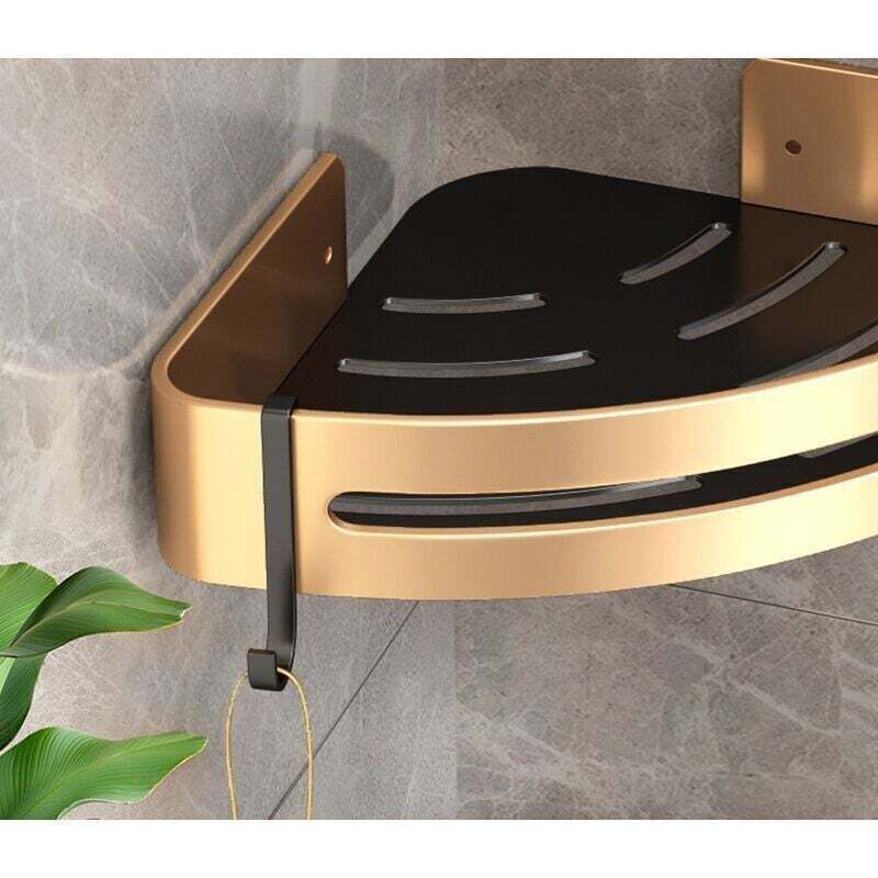 2 Pcs Corner Shower Shelves, No Drilling Required, Adhesive Bathroom Shelf, Stainless Steel Triangle Storage Basket for Shampoo and Soap with Hooks