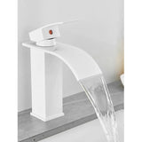 Modern Faucet for Bathroom and Kitchen, Waterfall Effect, Elegant Design Basin Faucet, Hot and Cold Water Mixer Tap Available, White - Side View