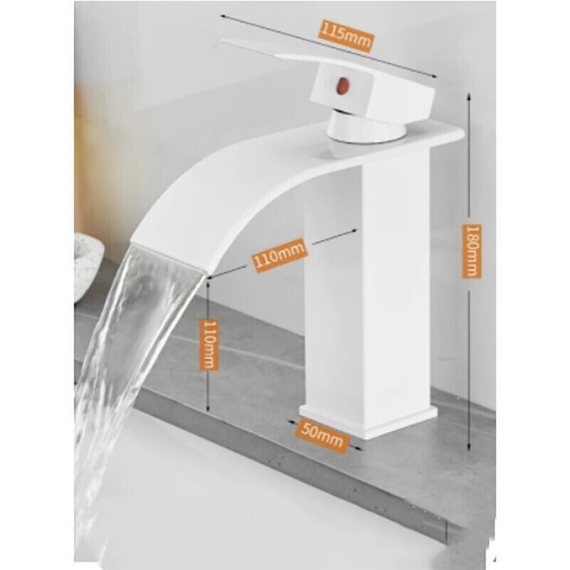Modern Faucet for Bathroom and Kitchen, Waterfall Effect, Elegant Design Basin Faucet, Hot and Cold Water Mixer Tap Available, White
