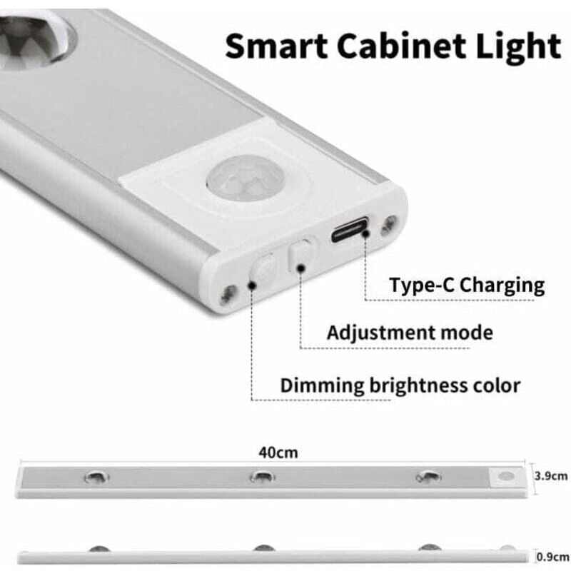 LED Lamp, Closet Light with Motion Sensor, USB Rechargeable LED Lamp, Wireless Kitchen LED Light with 3 Lighting Modes and Magnetic Mounting, 40 cm