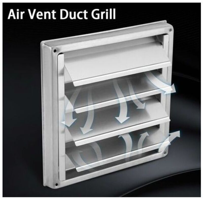 Air Vent, Square Stainless Steel Exterior Ventilation Grille with Movable Louvers, Suitable for Tumble Dryers, Air Conditioners, Bathrooms
