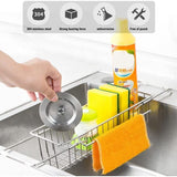 Kitchen Sink Organizer, Extendable Sponge Holder, Telescopic Drainer Stainless Steel Organizer Multifunctional Quick Drain Towel Rack, 23-47 cm