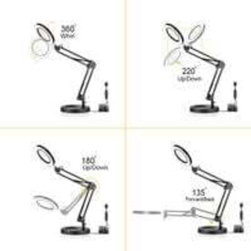 5X LED Magnifying Lamp, Adjustable Rotating Arm Desktop Magnifying Glass Lamp, Glass Lens, for Maintenance, Crafts, Reading, Sewing, Black