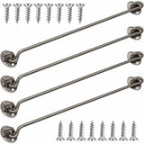 4 Pack Cabin Hooks, Thick Solid Stainless Steel Window Hooks with Mounting Screws for Barn Door, Bathroom, Sliding Door, Silver, 12 Inch