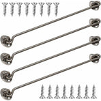 4 Pack Cabin Hooks, Thick Solid Stainless Steel Window Hooks with Mounting Screws for Barn Door, Bathroom, Sliding Door, Silver, 12 Inch