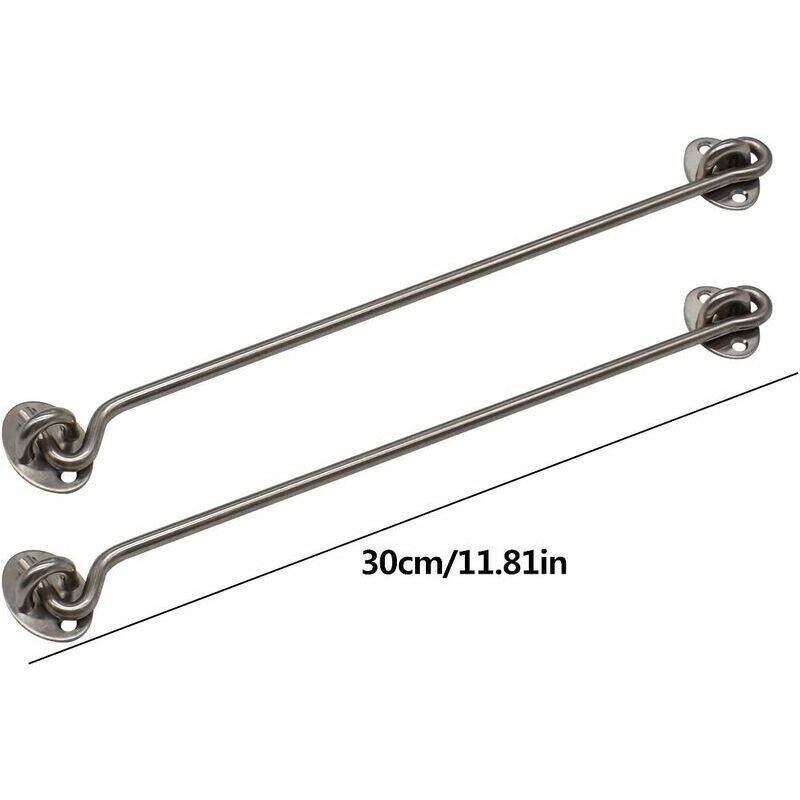4 Pack Cabin Hooks, Thick Solid Stainless Steel Window Hooks with Mounting Screws for Barn Door, Bathroom, Sliding Door, Silver, 12 Inch