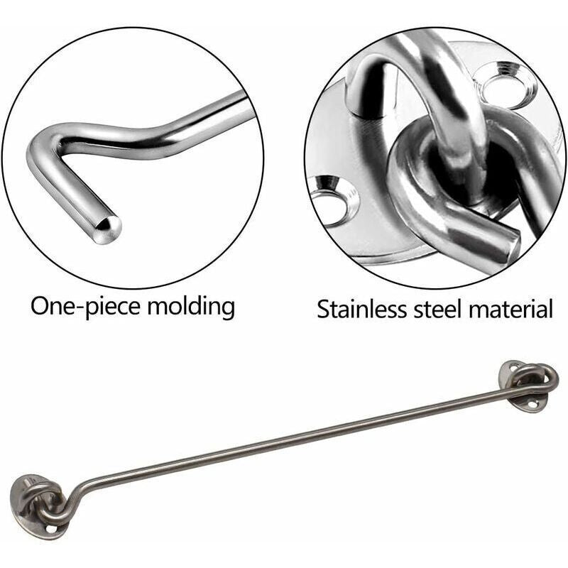 4 Pack Cabin Hooks, Thick Solid Stainless Steel Window Hooks with Mounting Screws for Barn Door, Bathroom, Sliding Door, Silver, 12 Inch