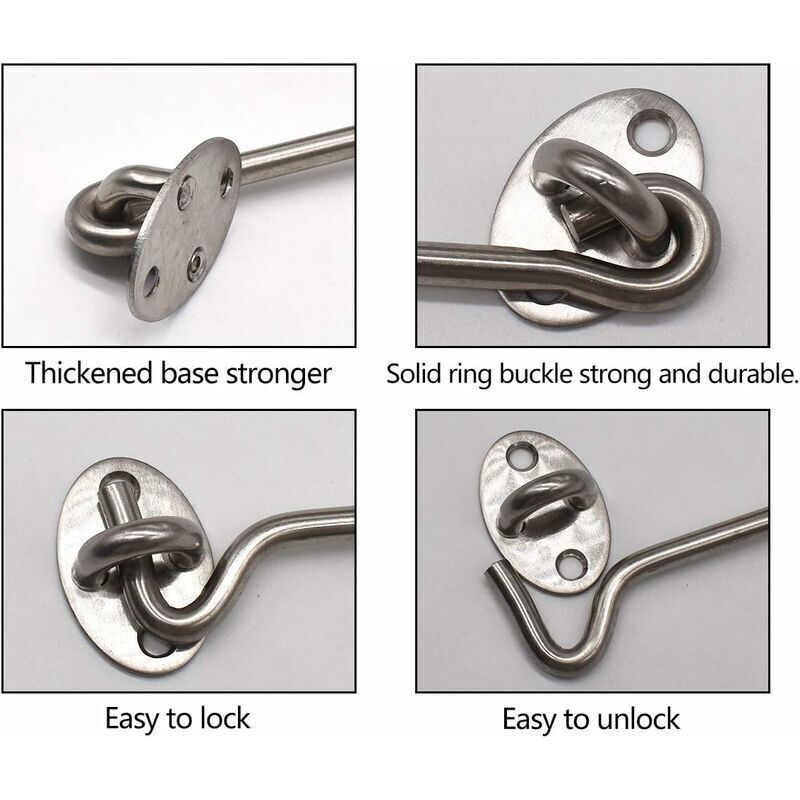 4 Pack Cabin Hooks, Thick Solid Stainless Steel Window Hooks with Mounting Screws for Barn Door, Bathroom, Sliding Door, Silver, 12 Inch