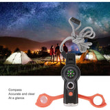 7 in 1 Emergency Survival Whistle, LED Thermometer, Compass, Multi-Function Whistle for Hiking, Climbing, Orange - Top-Down View