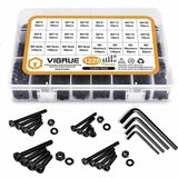 1225 Pcs Kit M2 M3 M4 M5 Carbon Steel Hex Socket Head Cap Bolts Screws with Nuts Assortment, Black