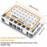 1225 Pcs Kit M2 M3 M4 M5 Carbon Steel Hex Socket Head Cap Bolts Screws with Nuts Assortment, Black - Side View