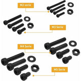 1225 Pcs Kit M2 M3 M4 M5 Carbon Steel Hex Socket Head Cap Bolts Screws with Nuts Assortment, Black
