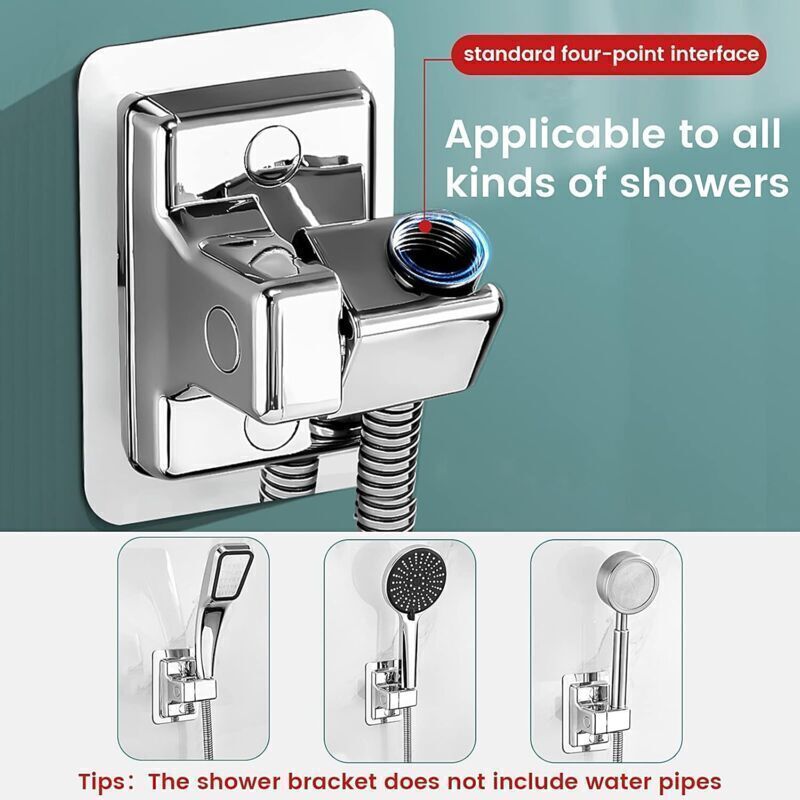 Shower Head Holder, 360 Degree Adjustable Universal Shower Bracket, Powerful No Drilling Shower Head Holder, Bathroom Wall Mount Bracket, ABS Plastic