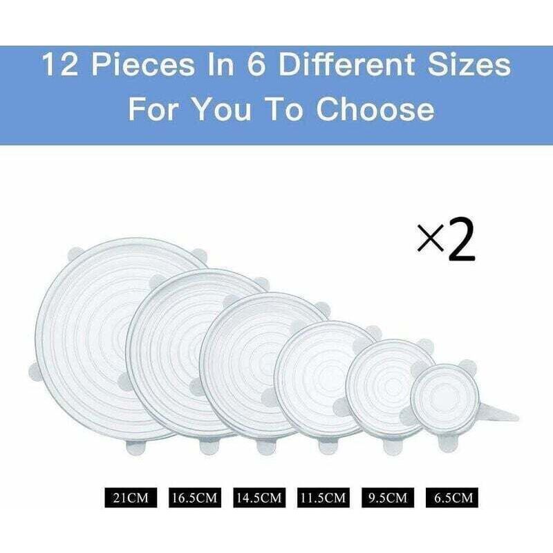 12 Pcs Silicone Stretch Lids, Silicone Lids, Stretch Lids, Silicone Stretch Lids in Different, Healthy Stretch Lid Fresh Food for Bowl, Sizes