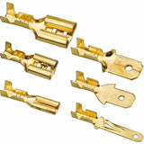 600 Pcs Brass Crimp Terminals, Electrical Lug with Insulated Sleeve Male Female Spade Wire Connectors Crimp Terminal, 2.8 mm, 4.8 mm, 6.3 mm - Top-Down View