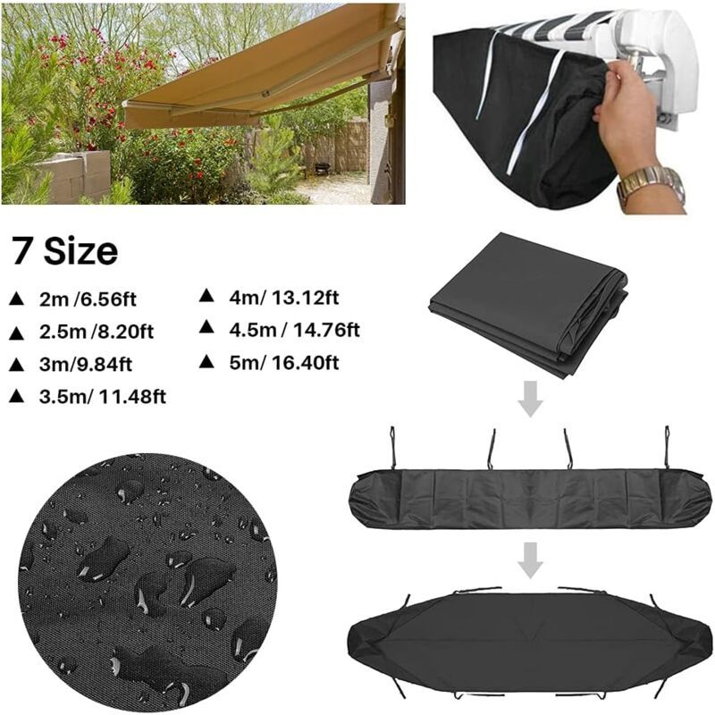 Protective Bag for Awning, Dustproof Protective Cover for Patio Awning, Black Storage Cover for Patio Awning, Waterproof Winter Protection, 3 m