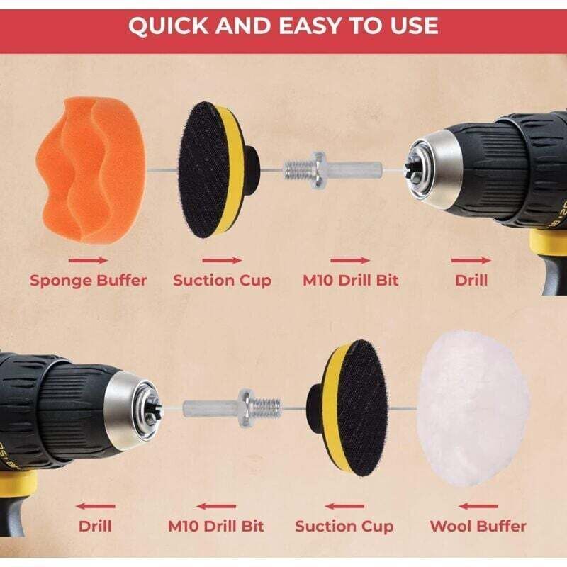 25 Pcs Car Polishing Kit, Polishing Pad for M10 M14 Drill, Cordless Screwdriver and Polishing Machines, Different Levels of Softness