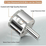 11 Pcs Diamond Hole Saw, Adjustable Hole Punch Locator Tile Hole Saw with Diamond Coated Drill Bits Hole Saw with Suction Cup Base for Ceramic Glass - Front View