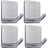 4 Pcs Adhesive Hooks, 8KG Max Stainless Steel Bathroom Wall Hooks, Towel Holder with Adhesive Tape, Family and Office, Self-Adhesive, 1