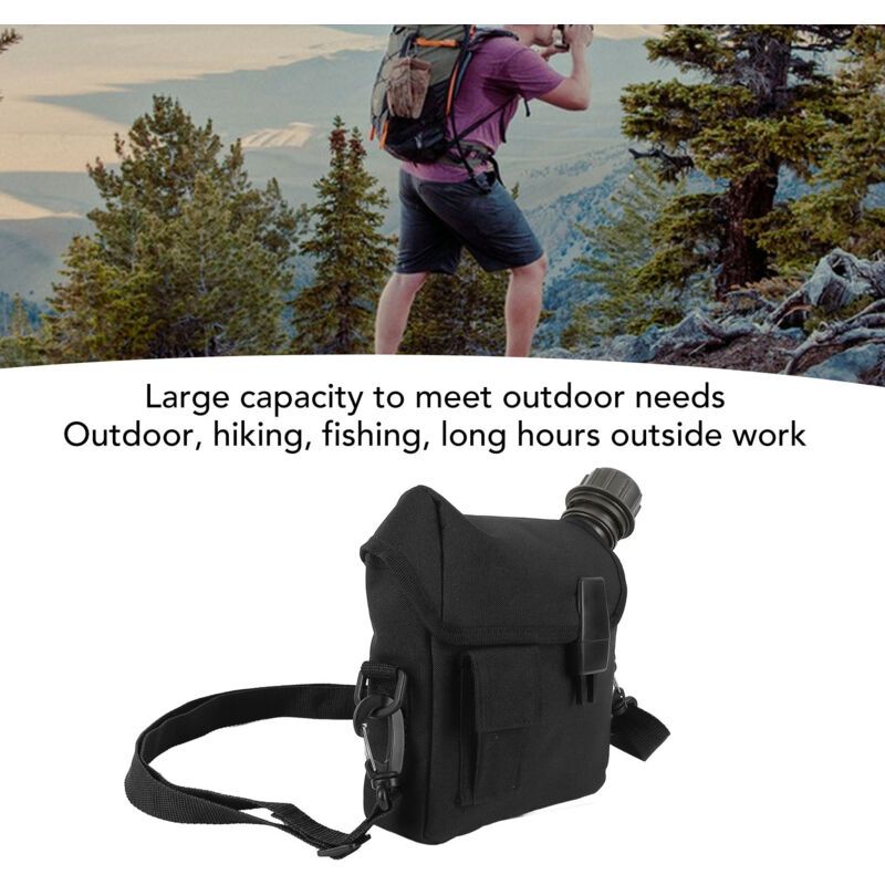 Outdoor Water Bottle Large Capacity Portable Flat Camping Water Bottle with Waist Bag for Outdoor Sports Hiking Black, 1.5 L