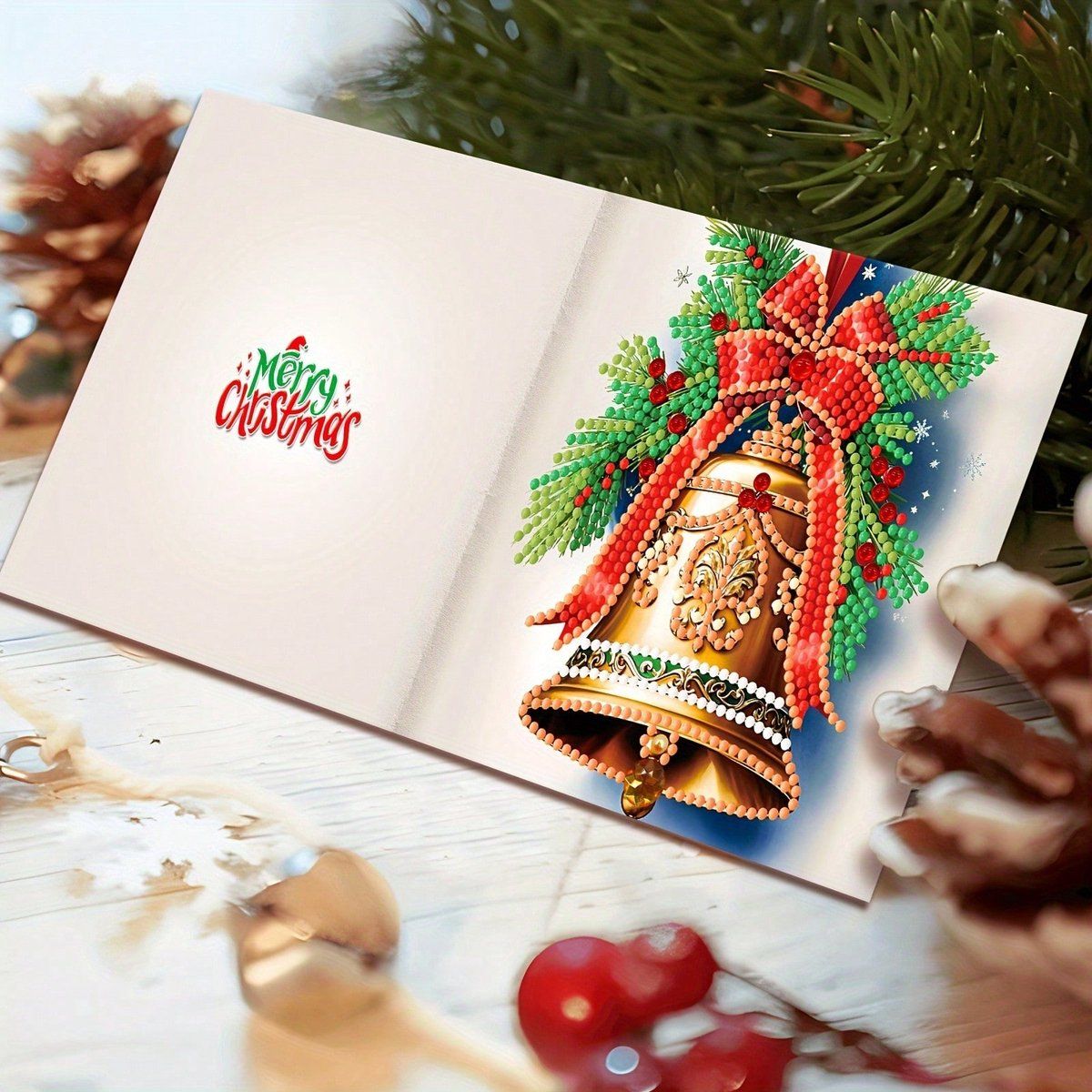 Christmas Diamond Painting Greeting Cards Kit, 12 DIY Sparkly Holiday Cards With Envelopes And Round Rhinestones, For Kids And Adults Crafting