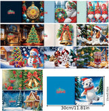 Christmas Diamond Painting Greeting Cards Kit, 12 DIY Sparkly Holiday Cards With Envelopes And Round Rhinestones, For Kids And Adults Crafting