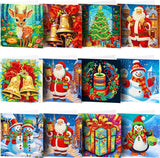 12 Pack Christmas Diamond Painting Cards Kit With Round Drills And Envelopes, Complete DIY Craft Set For Holiday Greetings, 15 x 15 cm
