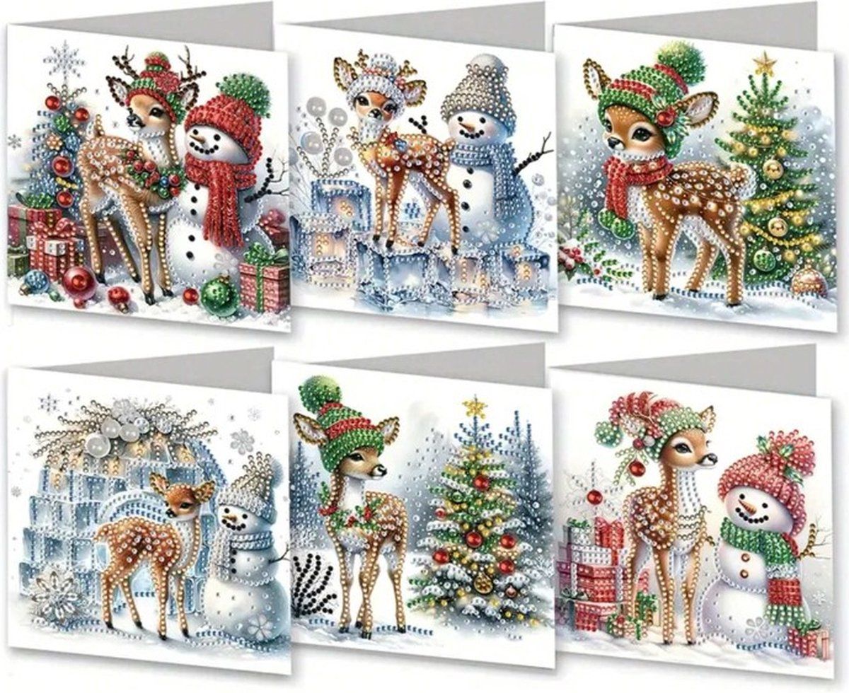 6 Pack Christmas Diamond Painting Cards Kit, DIY Greeting Cards With Envelopes, Round Drill Rhinestone Craft Set For Kids And Adults, Winter Animals